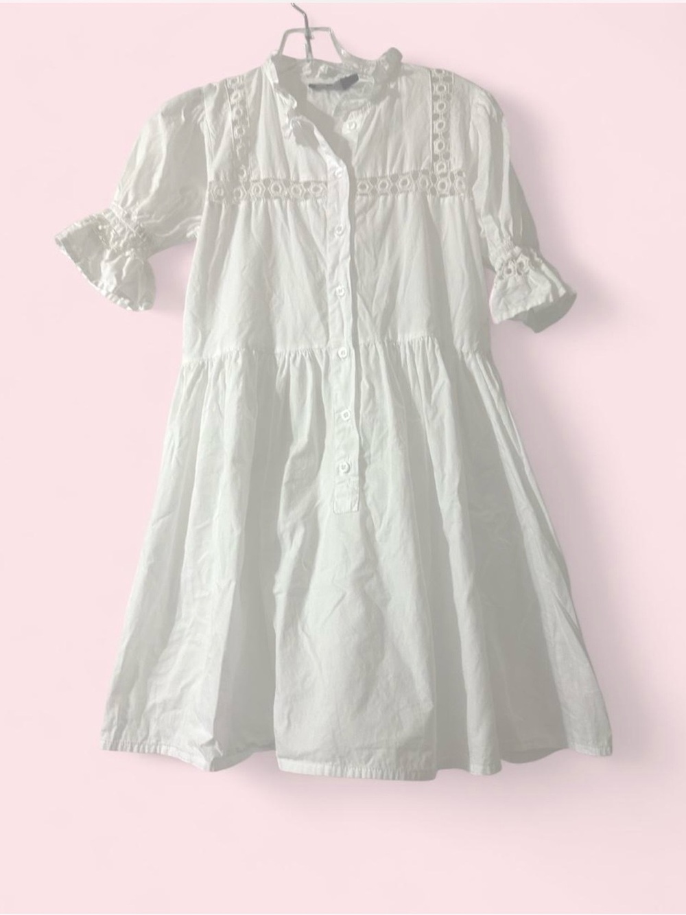 PrettyLittleThing women White Button-Front Cotton Dress with Lace Inserts
